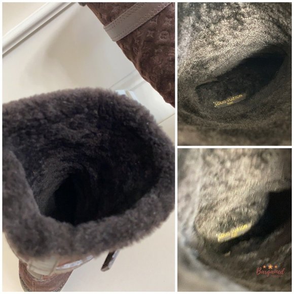 Authentic LOUIS VUITTON Dark Brown Suede Shearling Monogram Boots Size 36/6 - Picture 8 of 15